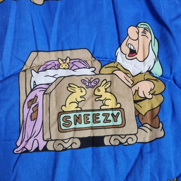 Vintage "Snow White Seven Dwarves" Double Sided Twin Comforter Blanket USA Made - Picture 15 of 16